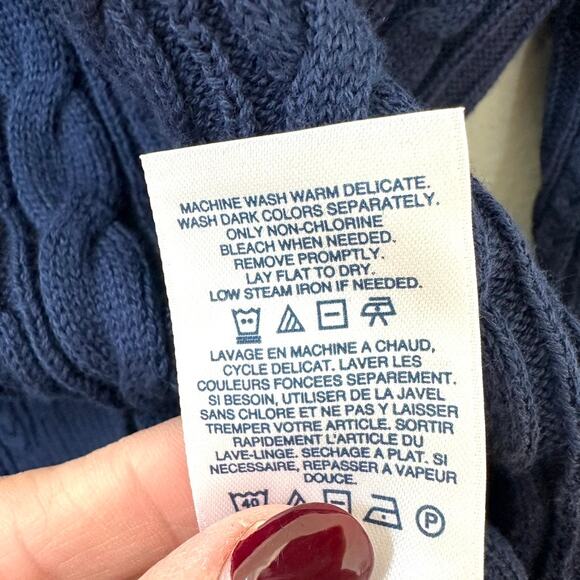 Lands' End Navy Blue Cable Knit Sweater, Size L (14-16) - Picture 6 of 7